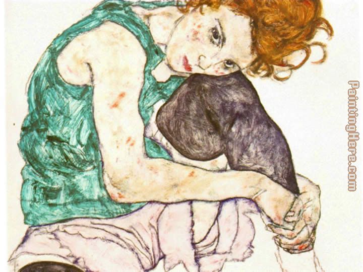 Sitting Woman with Legs Drawn Up painting - Egon Schiele Sitting Woman with Legs Drawn Up art painting